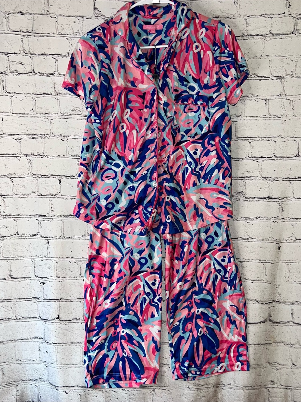 Simply Southern Pajama Set Short Sleeve Cropped Pants Size Small
